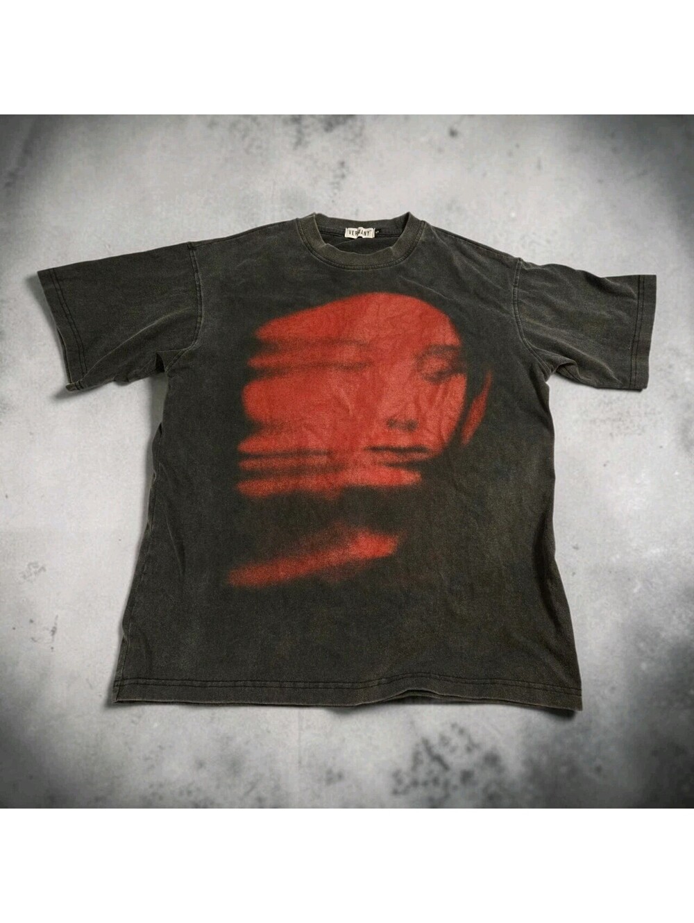 Vermany Diffusion Washed Black Graphic Tee Shirt Red Face Phantom Y2K Small
